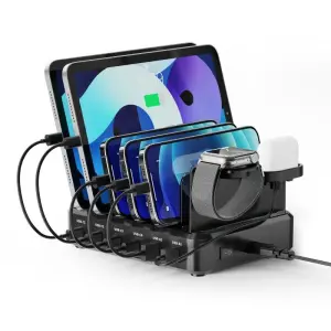 Ewent EW1335 Estación de Carga 130W PD3.0 - 2x USB-A, 4x USB-C, 7 Divisores Extraíbles, Protección Completa