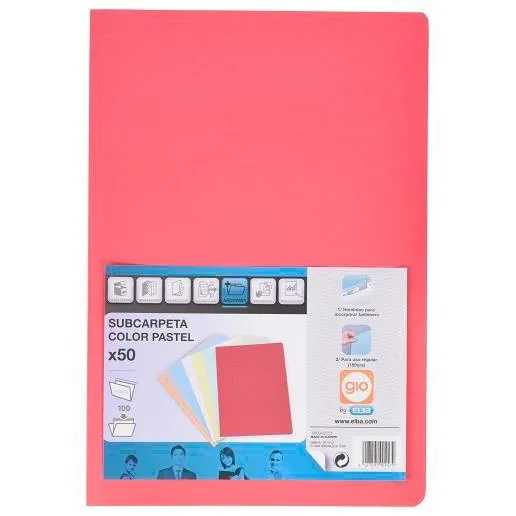 Gio Subcarpeta Simple Cartulina Folio 180Gr Rojo Pastel -50U-