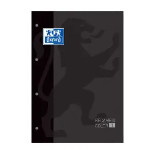 Oxford School Classic Recambio Encolado A4 80 Hojas Cuadricula 5x5 - Recuadro del Color de la Tapa - Tapa Color Negro