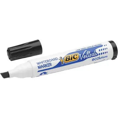 Bic Velleda 1751 ECOlutions Marcadores para Pizarra, Punta Biselada, Tinta Ecológica, Color Negro