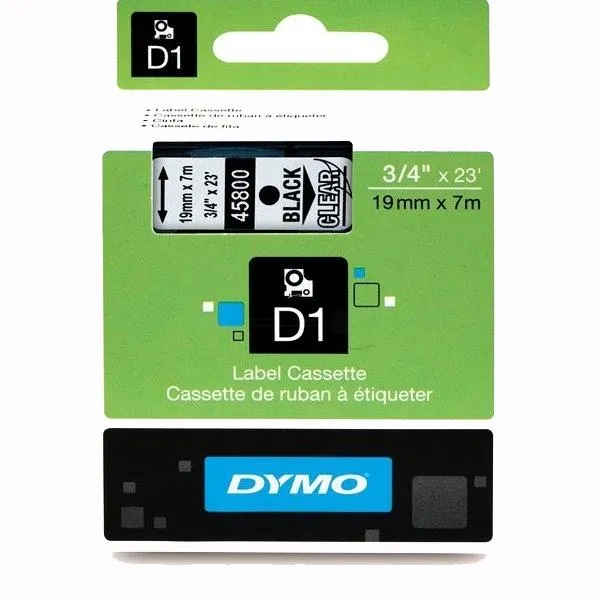 Dymo Cinta De Transferencia Térmica D1 - Negro Sobre Transparente - 19Mmx7M - Poliester - Rotuladora Labelmanager