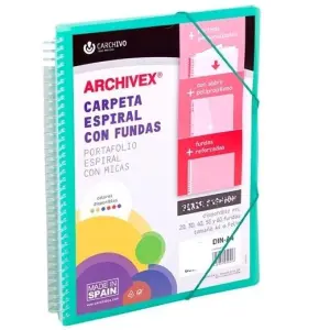 Carchivo Carpeta Con Fundas 50 Archivex Star Espiral A4 Verde Personalizable