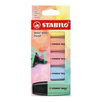 Stabilo Boss Mini Pack de 5 Marcadores Fluorescentes - Trazo 2-5mm - Tinta a Base de Agua - Antisecado - Colores Pastel