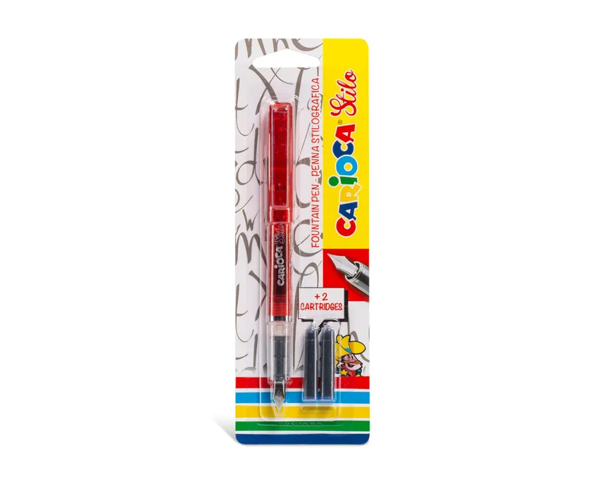 Carioca Pack de 1 Pluma Estilografica + 2 Cartuchos - Cartuchos Estandar de Tinta Azul - Escritura Suave y Precisa - Colores del Cuerpo Surtidos Aleatorios