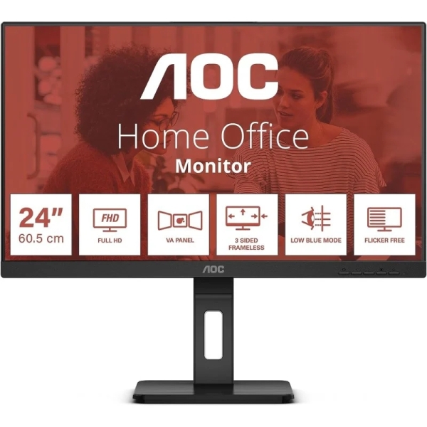 Aoc Monitor 24" Led Ips Fullhd 1080P 75Hz - Respuesta 4Ms - Ajuste De Altura - Angulo De Vision 178° - Altavoces Incorporados - Hdmi, Vga, Audio - Montaje Vesa 100X100
