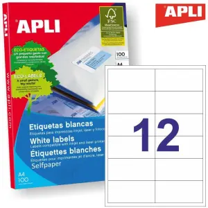 Apli Etiquetas Adhesivas 97X42,4mm Inkjet/Láser Blancas 12 X 100H