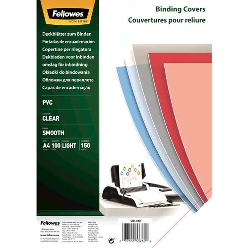 Fellowes Pack De 100 Portadas Para Encuadernar De Pvc A4 - 150 Micras - Muy Resistentes - Transparente