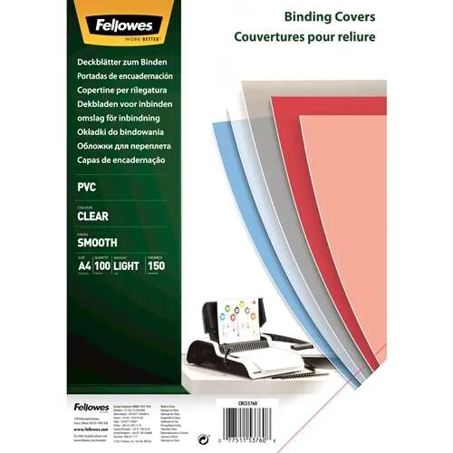 Fellowes Pack De 100 Portadas Para Encuadernar De Pvc A4 - 150 Micras - Muy Resistentes - Transparente