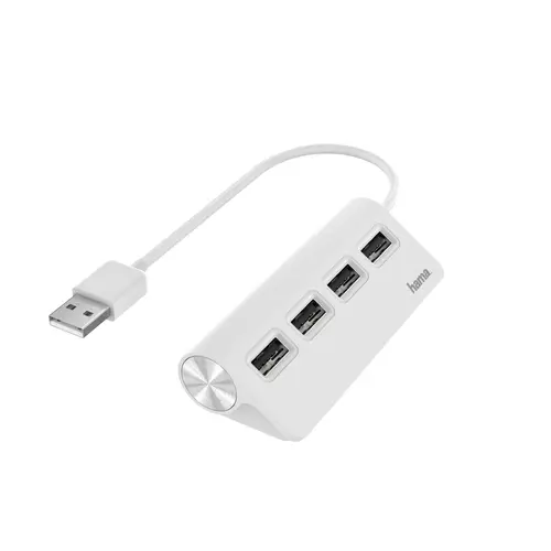 Hama Hub USB 2.0 con Cable USB-A Integrado de 15cm y 4 Puertos USB-A Hembra Blanco