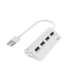 Hama Hub USB 2.0 con Cable USB-A Integrado de 15cm y 4 Puertos USB-A Hembra Blanco