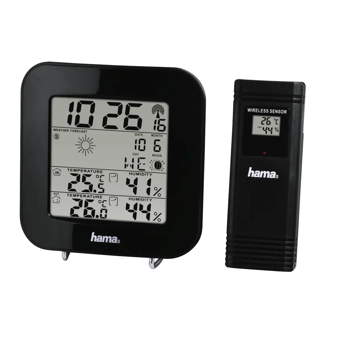 Hama EWS-200 Estación Meteorológica con Reloj, Sensor Exterior y Termómetro, Negro