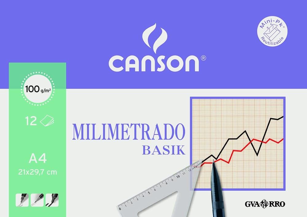 Canson Minipack Dibujo Basik 12 Hojas Milimetrado 100 Gr. 21X29,7Cm Unitario