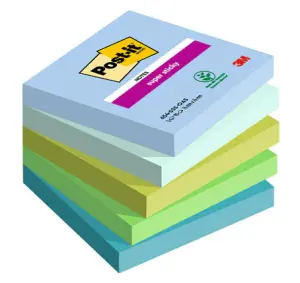 Post-It Blocs Notas Super Sticky 76x76 mm, 90 Hojas, Colores Oasis, Pack de 5