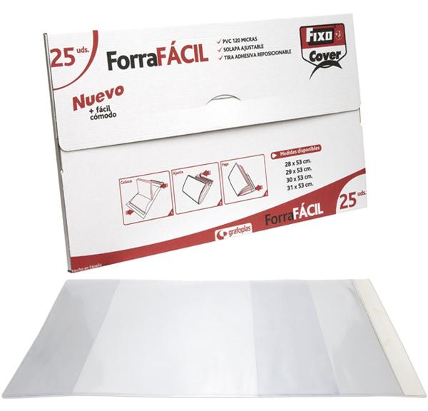 Fixo Forro Libros Sin Adhesivo Solapa Ajustable 120 Micras Pvc 0,3X0,53M Transparente Caja De 25