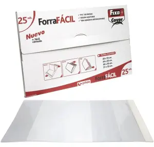 FIXO FORRO LIBROS SIN ADHESIVO SOLAPA AJUSTABLE 120 MICRAS PVC 0,3X0,53M TRANSPARENTE CAJA DE 25