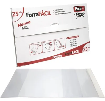 Fixo Forro Libros Sin Adhesivo Solapa Ajustable 120 Micras Pvc 0,3X0,53M Transparente Caja De 25
