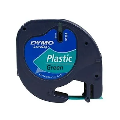 Dymo Cinta 91204 - Negro Sobre Verde - 12Mmx4M - Plástico - Rotuladora Letratag