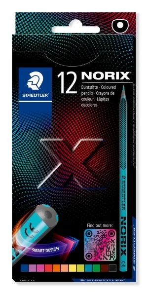 Staedtler Norix 186 Pack de 12 Lápices de Colores HB - Madera Negra - Mina de Grafito