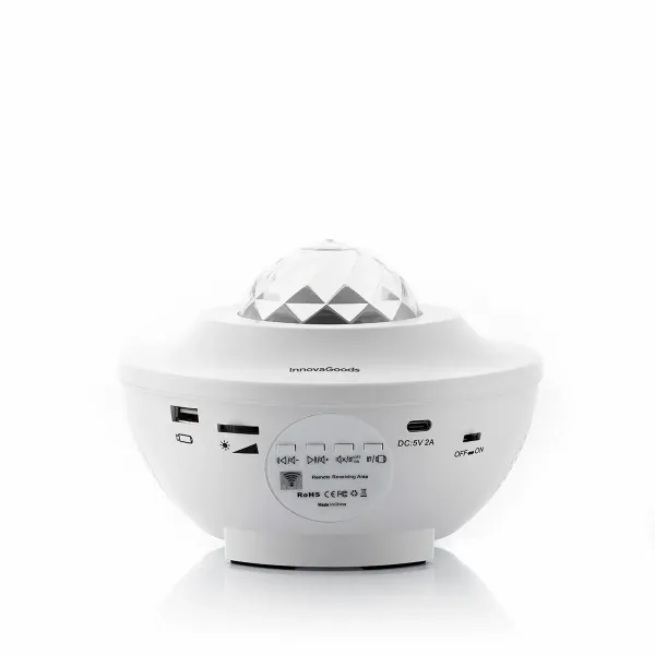 Innovagoods Sedlay Proyector De Estrellas Con Altavoz - Bluetooth - Cable 145Cm - Luz Led - Temporizador - Antideslizante - Apagado Automatico - 17X12.5Cm - Color Blanco