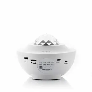 Innovagoods Sedlay Proyector de Estrellas con Altavoz - Bluetooth - Cable 145cm - Luz LED - Temporizador - Antideslizante - Apagado Automatico - 17x12.5cm - Color Blanco