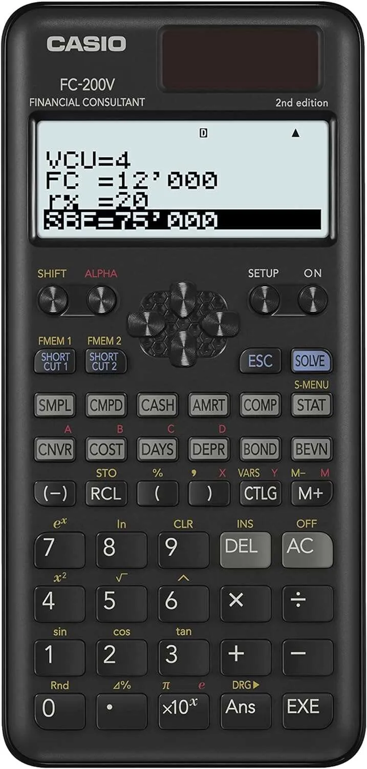 Casio Fc200V Calculadora Financiera - Pantalla De 4 Lineas - Visualizacion De Varios Parametros Al Mismo Tiempo - Teclas De Acceso Directo Personalizables - Alimentacion Con Pilas Y Solar