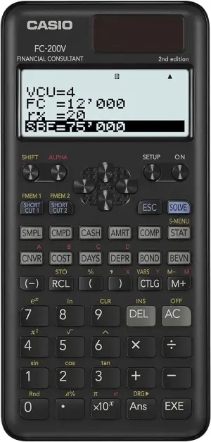Casio FC200V Calculadora Financiera con Pantalla de 4 Líneas y Teclas Personalizables