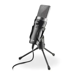 NGS MS120USB Microfono USB para Streaming - Configuracion Ajustable - Grabacion Cardioide - Puerto de Monitorizacion de Auriculares - Compatible con PS4, PS5 y PC - Color Negro