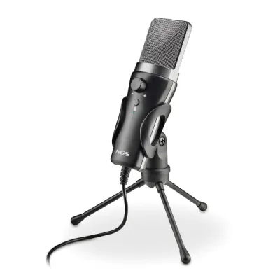 NGS MS120USB Micrófono USB para Streaming, Grabación Cardioide, Compatible con PS4, PS5 y PC, Color Negro