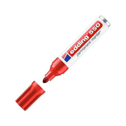 Edding 550 Rotulador Permanente Rojo Punta Redonda Trazo 3-4 mm Recargable Secado Rápido