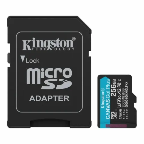 Kingston Tarjeta Micro SDXC 256GB UHS-I U3 V30 200MB/s Canvas Go Plus con Adaptador