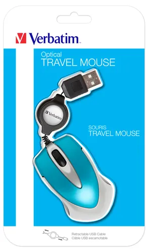 VERBATIM RATÓN GO MINI CABLE USB RETRÁCTIL 1000PPP ULTRAPORTÁTIL AZUL TURQUESA