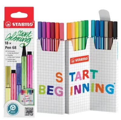 Stabilo Pen 68 Pack de 18 Rotuladores de Punta de Fibra - Tinta a Base de Agua