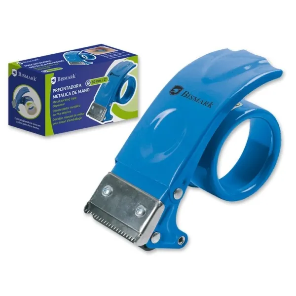 Bismark Precintadora Metalica De Mano Para Rollos De Hasta 50Mm De Ancho - Cuchilla De Acero - Color Azul