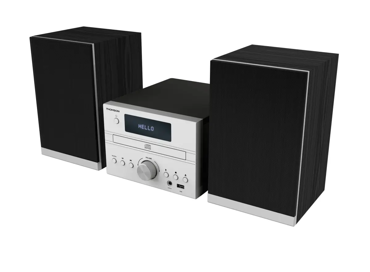 Thomson MIC122BT Micro Cadena Bluetooth con Reproductor de CD y Radio FM, 50W, Bass Boost, Mando a Distancia, Plata
