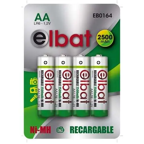 Elbat Pack de 4 Pilas Recargables AA 2500mAh LR6