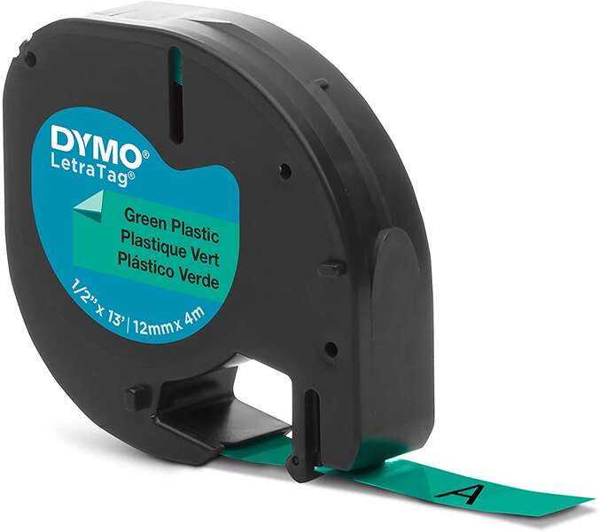 Dymo Letratag S0721640 Cinta De Etiquetas Original Para Rotuladora - Texto Negro Sobre Fondo Verde - Ancho 12Mm X 4 Metros (91204)