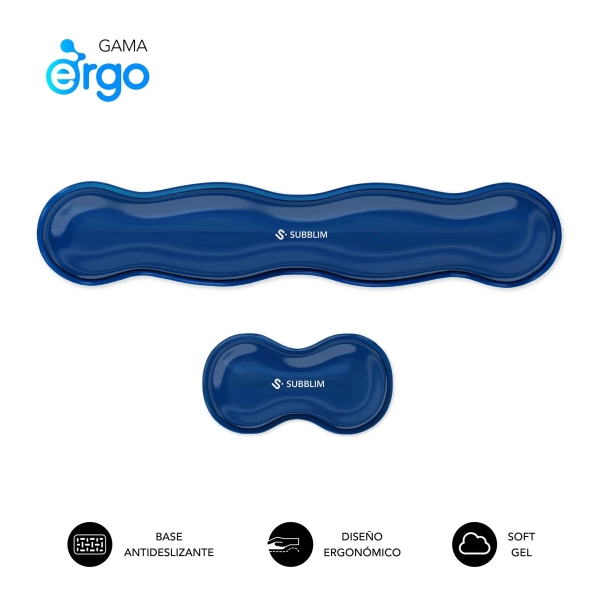 Subblim Pack Ergo Crystal Flex Reposamuñecas Para Teclado Y Raton - Gel Refrigerante Autoajustable - Diseño Ondulado Ergonomico - Base Antideslizante - Color Azul