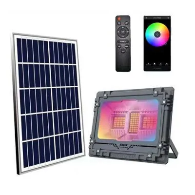Elbat Foco Solar LED RGB 60W 515LM Bluetooth Batería 5V/6AH Control Remoto IP67