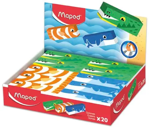 Maped Expositor de 20 Gomas de Borrar Animales - Rectangulares - Colores Surtidos