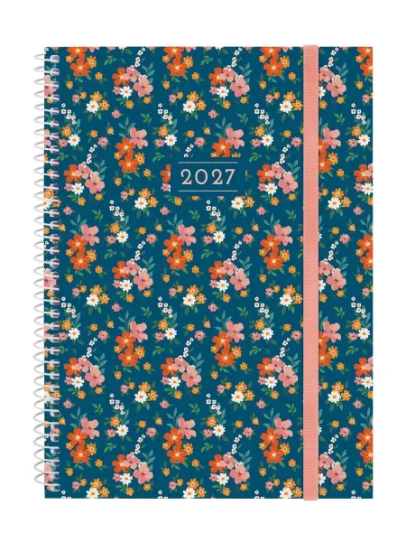 Finocam Agenda Anual 2027 Flora - Semana Vista Horizontal E10 - 155x212mm - Espiral