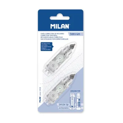 Milan Recambio Cinta Correctora Cilíndrica 5mm x 6m Blíster 2 Unidades