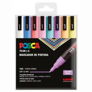 POSCA Marcador PC-3M/8C No Permanente Punta Fina 0.9mm-1.3mm Colores Surtidos Pastel - 8 Unidades