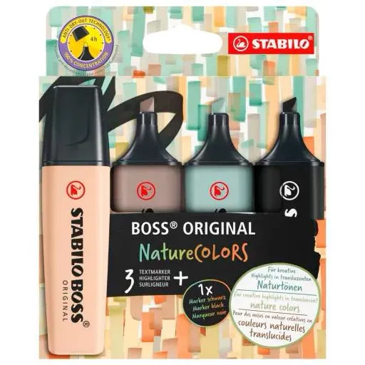 Stabilo Boss Naturecolors Pack de 4 Marcadores Tinta a Base de Agua 2-5mm