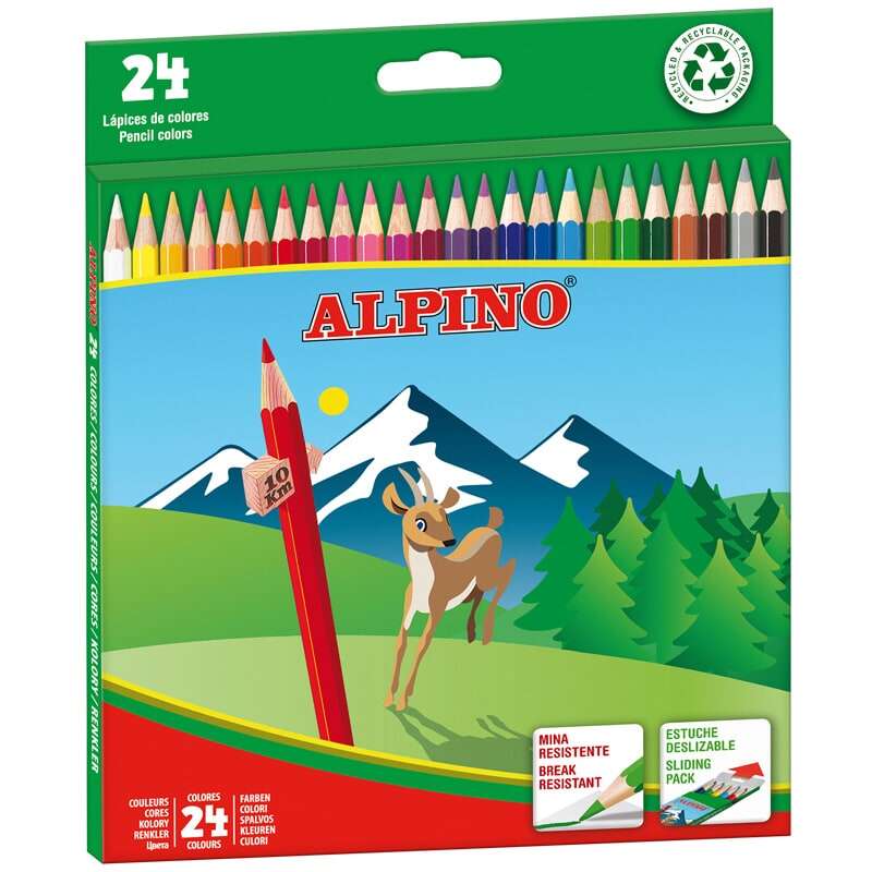 Alpino Pack De 24 Lapices De Colores Hexagonales - Mina De 3Mm - Resistente A La Rotura - Bandeja Extraible - Colores Surtidos