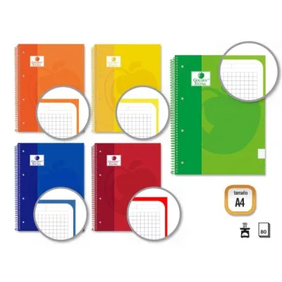 Golden Cuaderno Espiral A4 80 Hojas 90g Cuadricula 5x5 Microperforado Tapa Dura Colores Surtidos