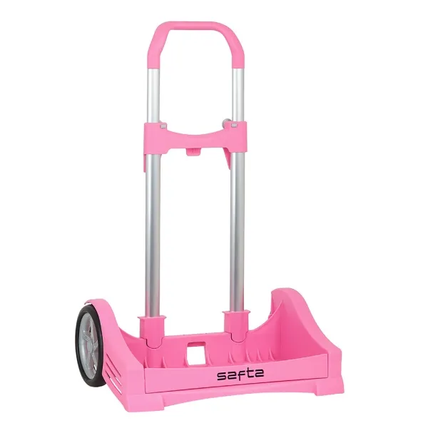 Safta Evolution Carro Portamochilas- Sujecion Universal - Ruedas De 14Cm Antivibracion - Aluminio/Pp - 40X85X28Cm - Color Rosa