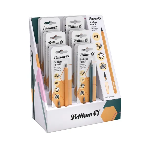 Pelikan Expositor con 12 Lápices Infinitos de Aluminio - Borrables y Colores Surtidos