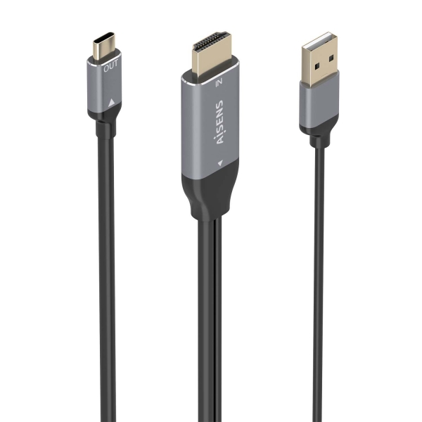 Aisens Cable Conversor Aluminio Hdmi V2.0 A Usb-C 4K@60Hz - Hdmi/M+Usb-A/M-Usb-C/M - 1.8M - Color Gris