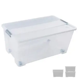 Archivo 2000 Caja De Almacenaje Apilable 61L Con Tapa Y Ruedas 400X680X310mm Cristal Transparente