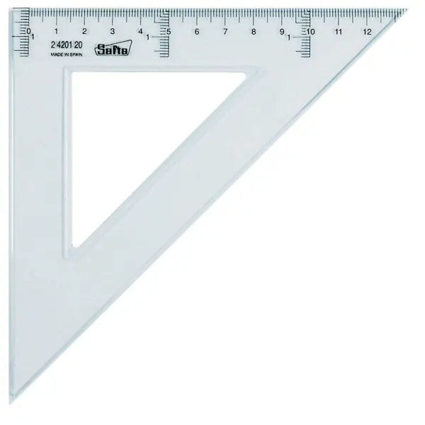 Safta Escuadra Cristal de 20cm Biselada Plástico Transparente con Graduación Impresa
